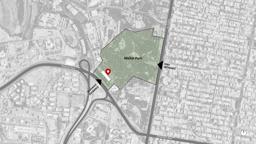 Mellat Cineplex Site Location in Tehran by Fluid Motion Architects, designed by Reza Daneshmir and Catherine Spiridonoff
