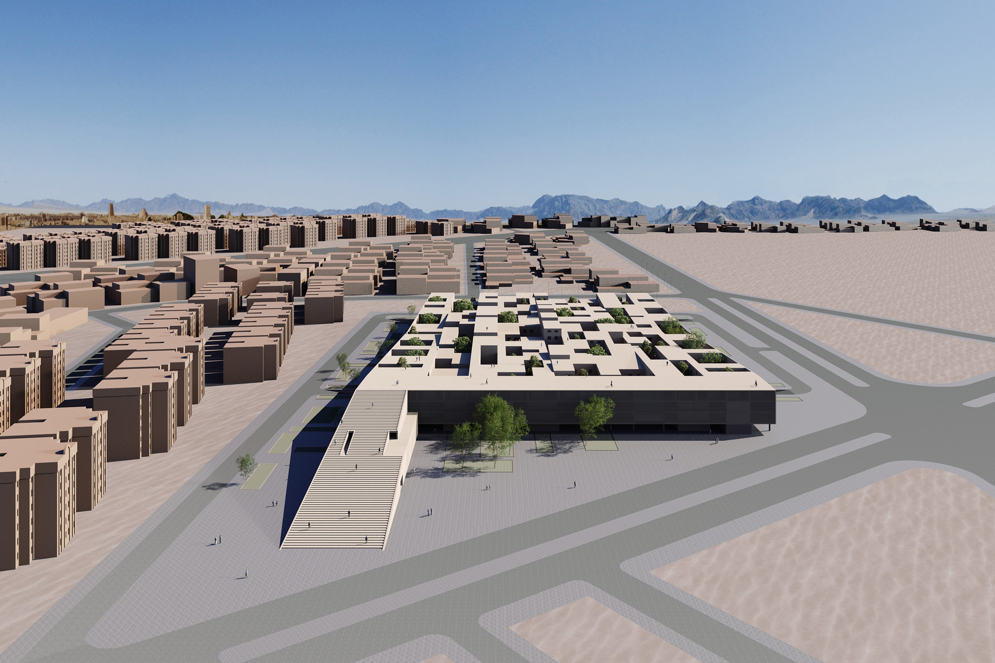 Safayieh Residential Complex exterior bird view in Yazd by Fluid Motion Architects, designed by Reza Daneshmir and Catherine Spiridonoff