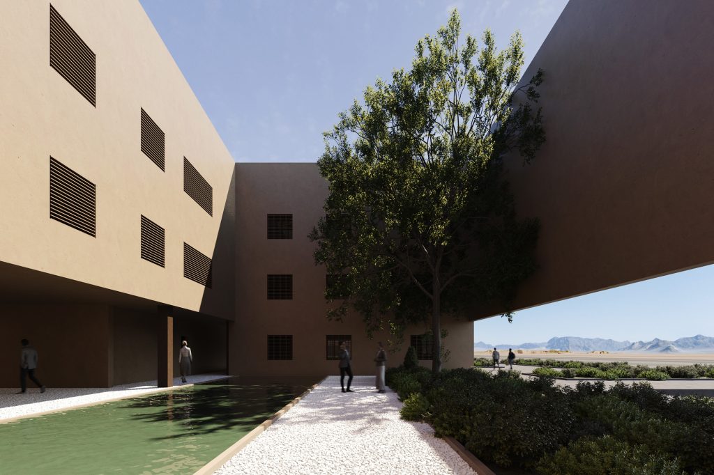 Safayieh Residential Complexinternal gardens view in Yazd by Fluid Motion Architects, designed by Reza Daneshmir and Catherine Spiridonoff