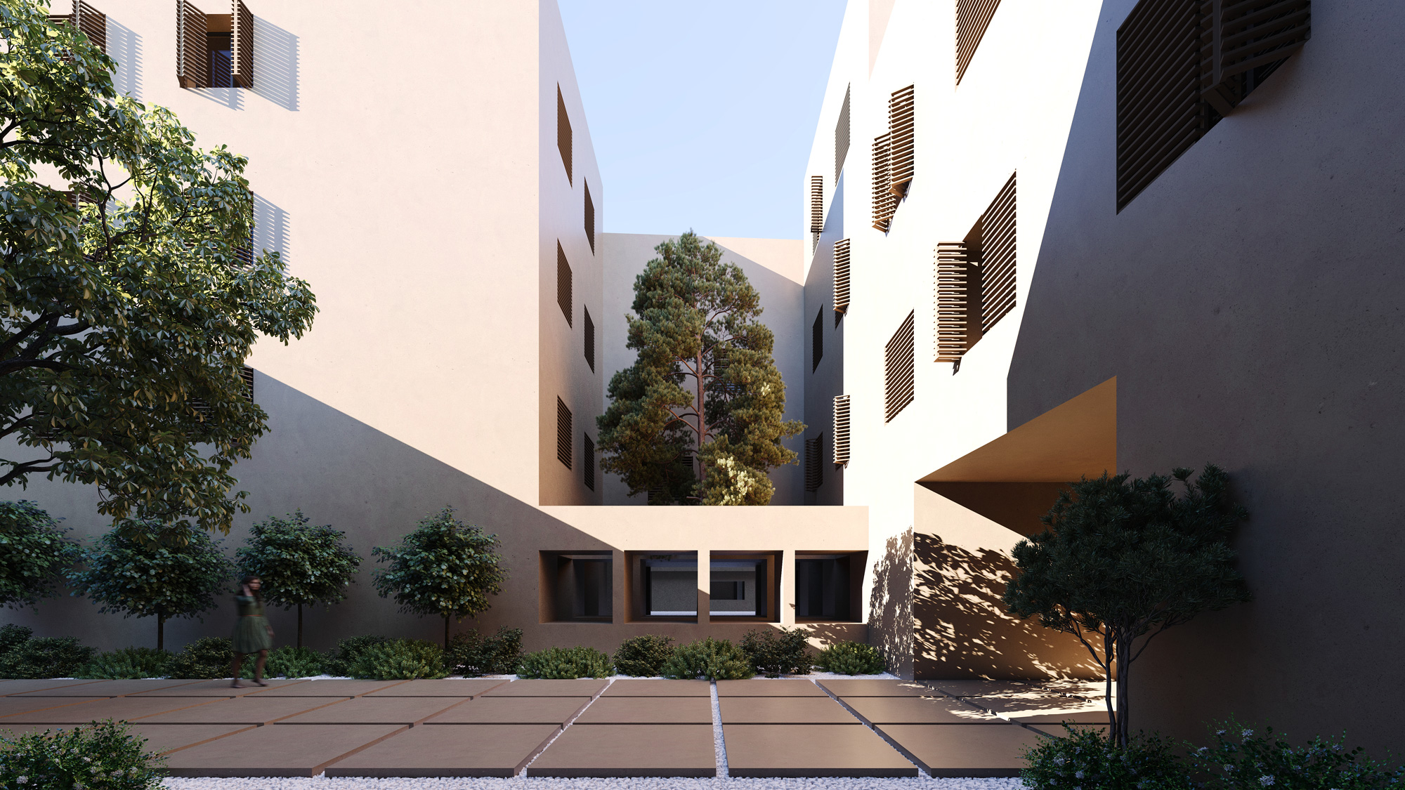Safayieh Residential Complexinternal gardens view in Yazd by Fluid Motion Architects, designed by Reza Daneshmir and Catherine Spiridonoff