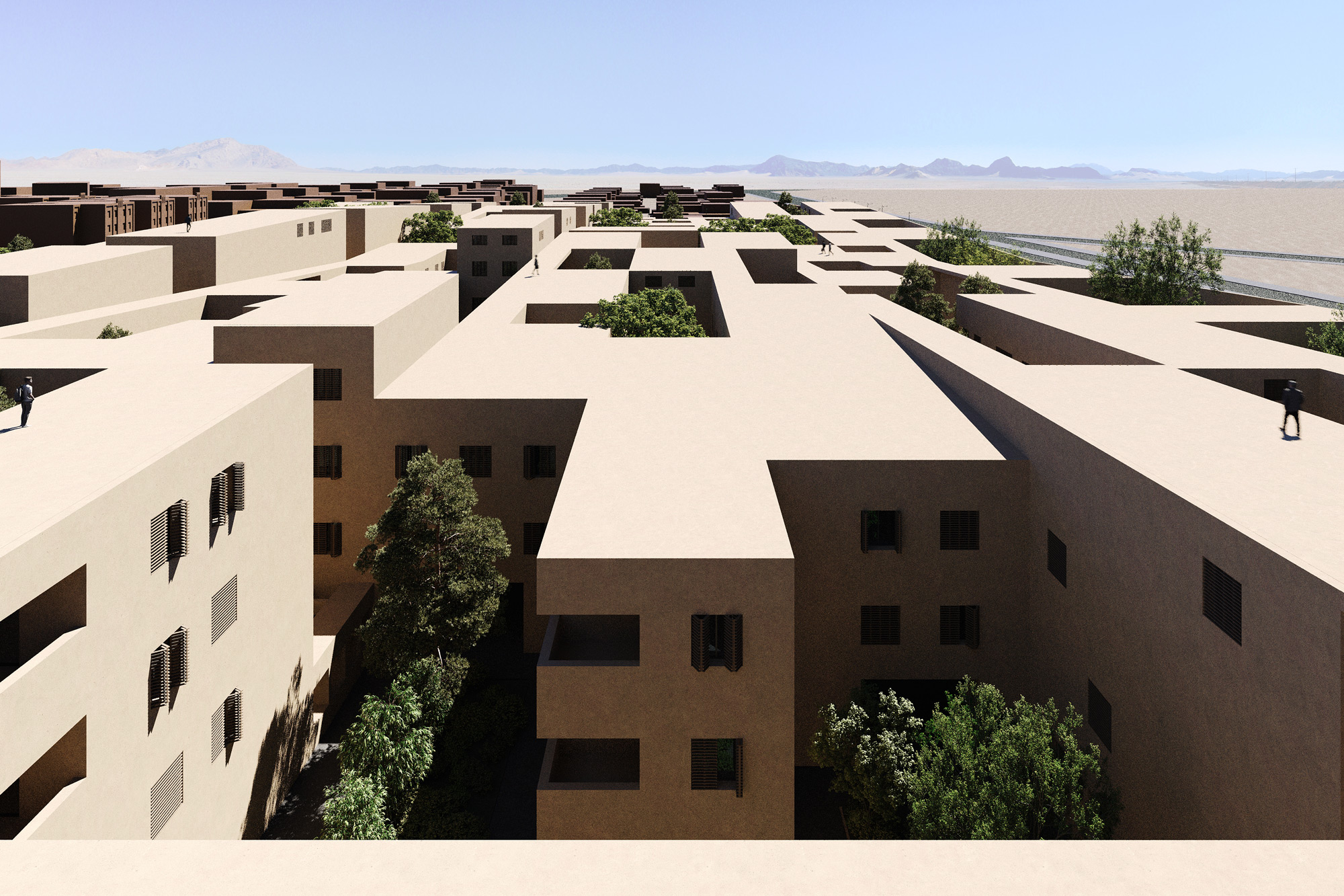 Safayieh Residential Complex exterior bird view in Yazd by Fluid Motion Architects, designed by Reza Daneshmir and Catherine Spiridonoff