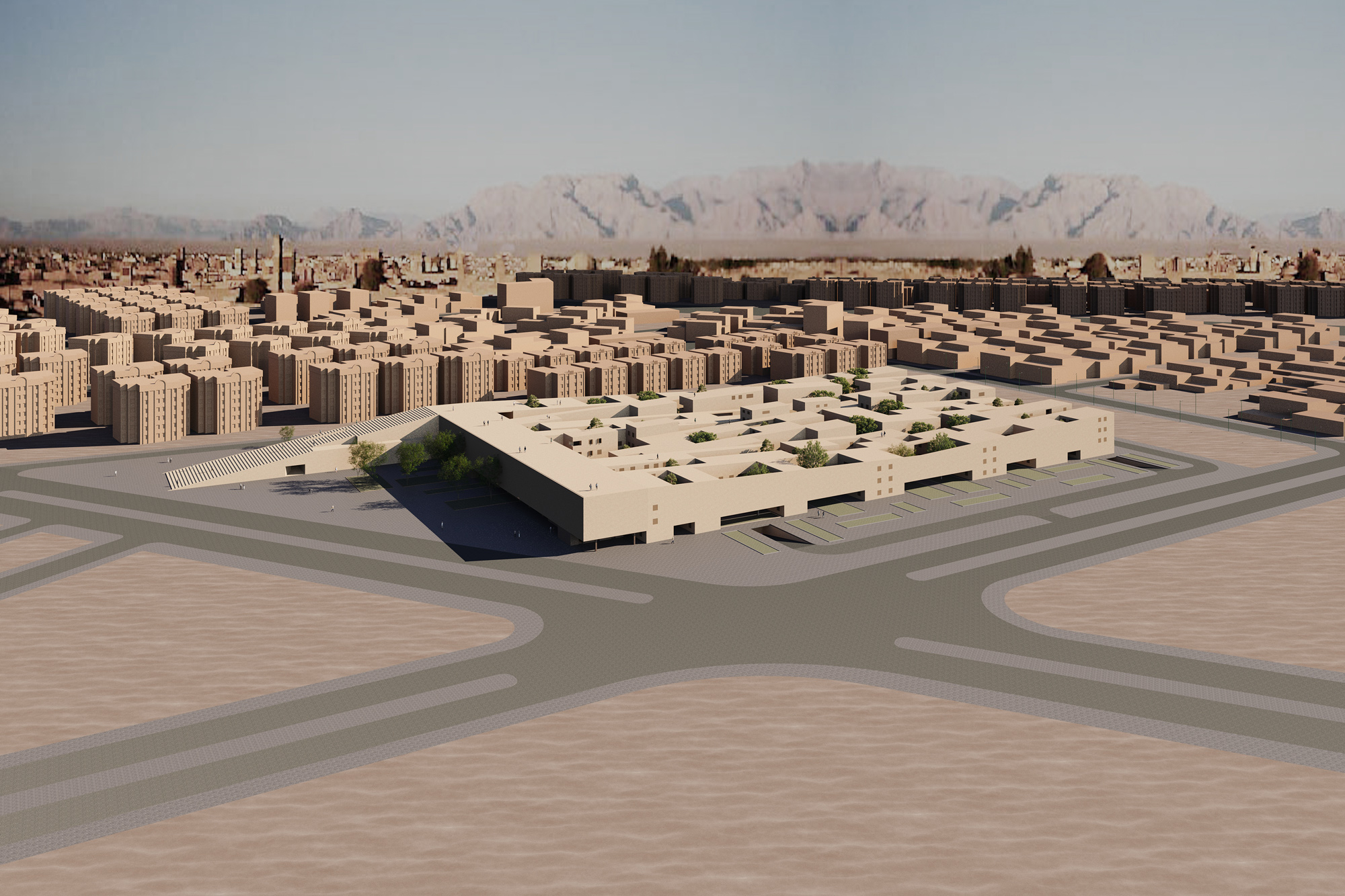 Safayieh Residential Complex exterior view in Yazd by Fluid Motion Architects, designed by Reza Daneshmir and Catherine Spiridonoff