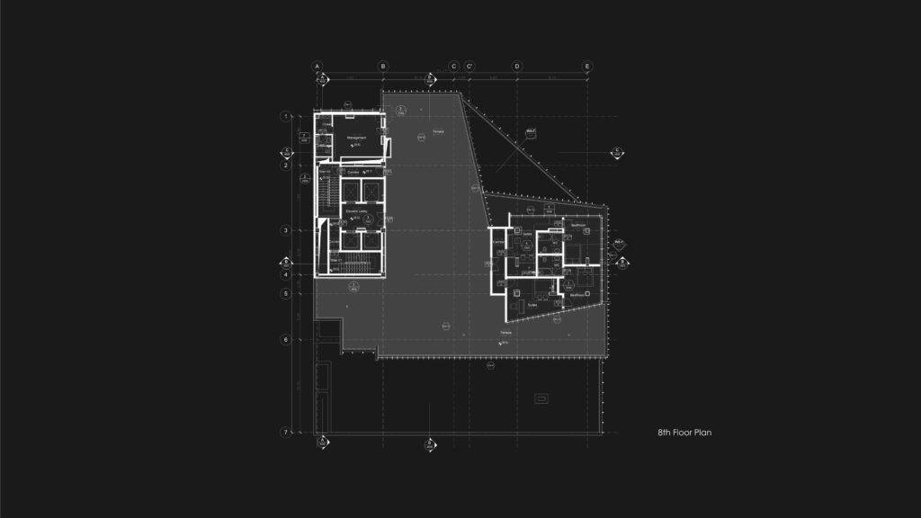 Mika Knots Office & Commercial Tower 8th floor plan in Mirdamad, Tehran, by Fluid Motion Architects, designed by Reza Daneshmir and Catherine Spiridonoff