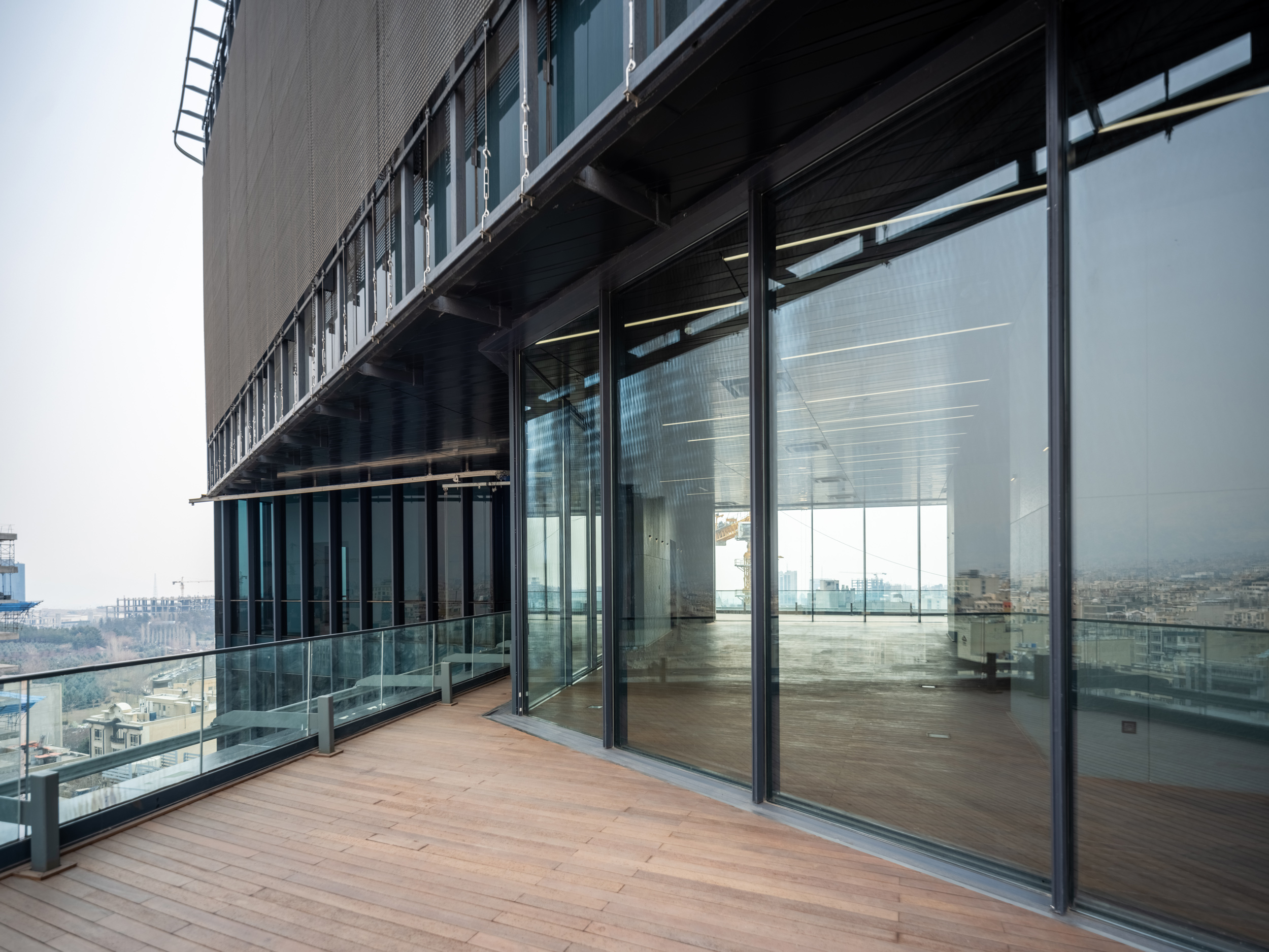 Terrace Photography of Mika Knots Office & Commercial Tower in Tehran Mirdamad by Fluid Motion Architects, designed by Reza Daneshmir and Catherine Spiridonoff
