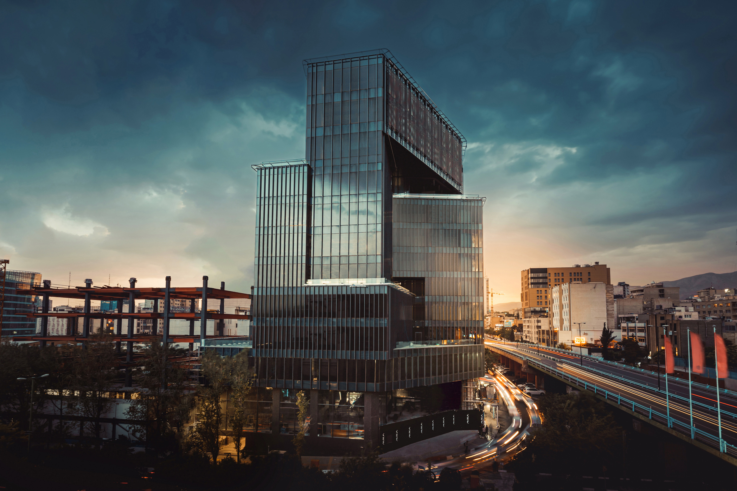 Facade Photography of Mika Knots Office & Commercial Tower in Tehran Mirdamad by Fluid Motion Architects, designed by Reza Daneshmir and Catherine Spiridonoff