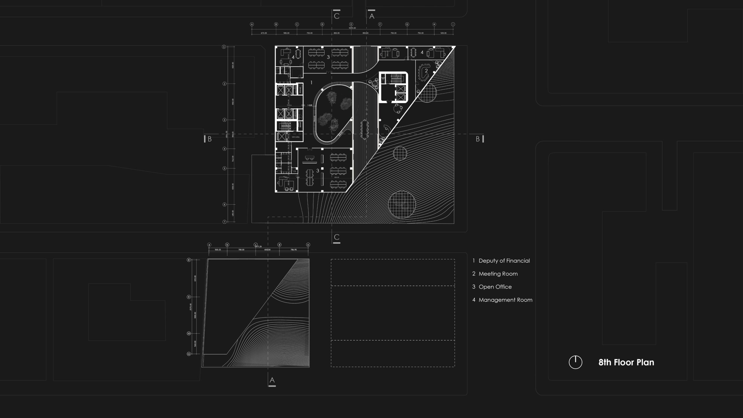 Afra and Firoozeh (Tejarat Bank) office building architectural plan in Tehran by Fluid Motion Architects, designed by Reza Daneshmir and Catherine Spiridonoff