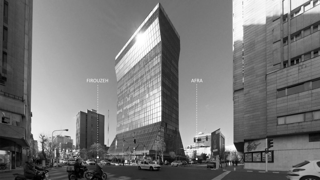 Afra and Firoozeh (Tejarat Bank) office building location in Tehran by Fluid Motion Architects, designed by Reza Daneshmir and Catherine Spiridonoff