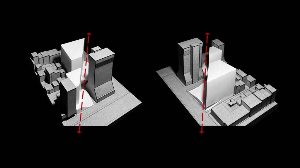 Afra and Firoozeh (Tejarat Bank) office building architectural diagram in Tehran by Fluid Motion Architects, designed by Reza Daneshmir and Catherine Spiridonoff