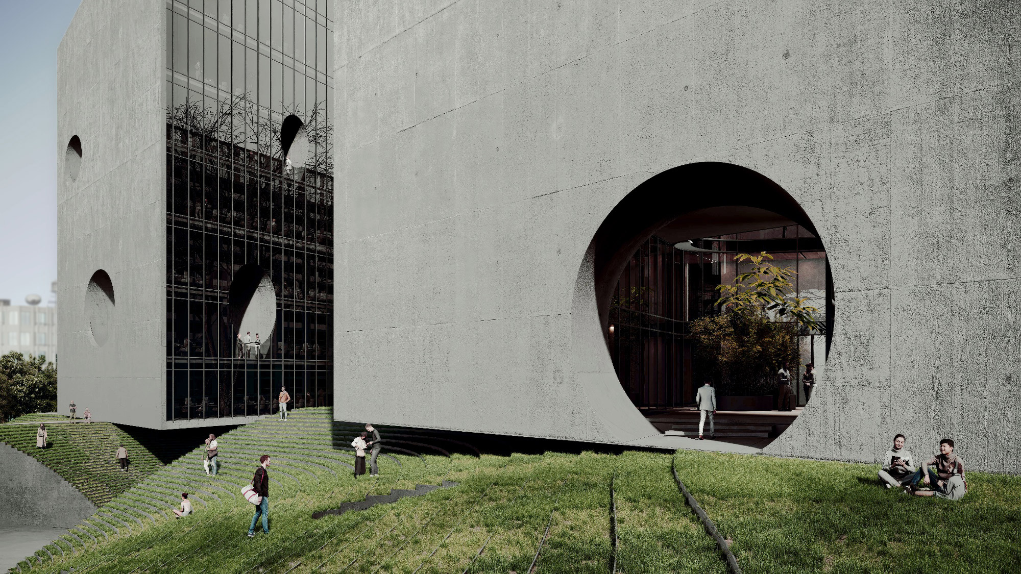 Afra and Firoozeh (Tejarat Bank) office building exterior view in Tehran by Fluid Motion Architects, designed by Reza Daneshmir and Catherine Spiridonoff