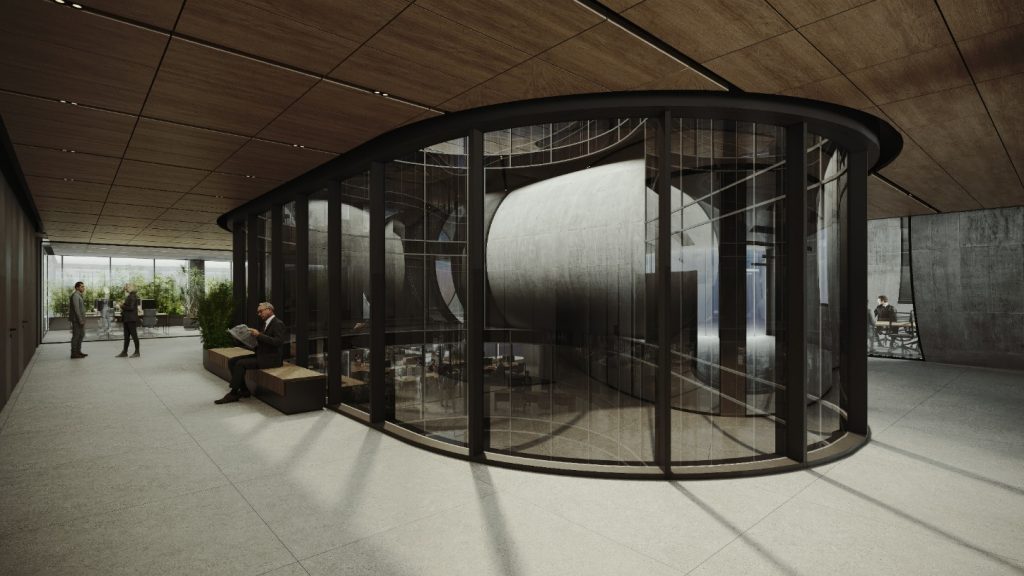 Afra and Firoozeh (Tejarat Bank) office building interior view in Tehran by Fluid Motion Architects, designed by Reza Daneshmir and Catherine Spiridonoff