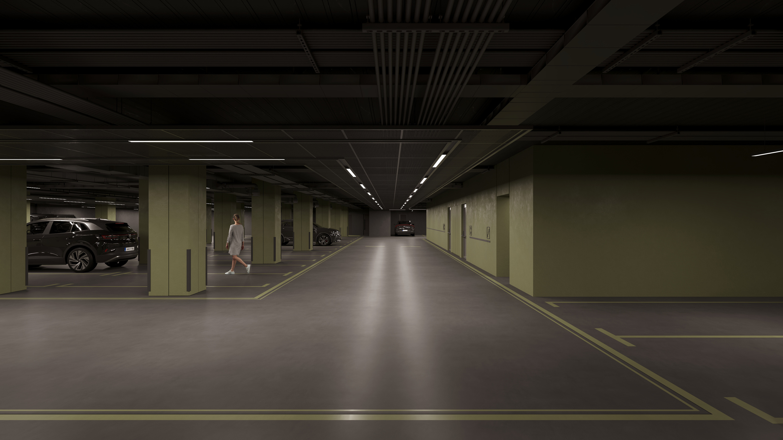Unex Tower Residential building parking interior in Tehran by Fluid Motion Architects, designed by Reza Daneshmir and Catherine Spiridonoff