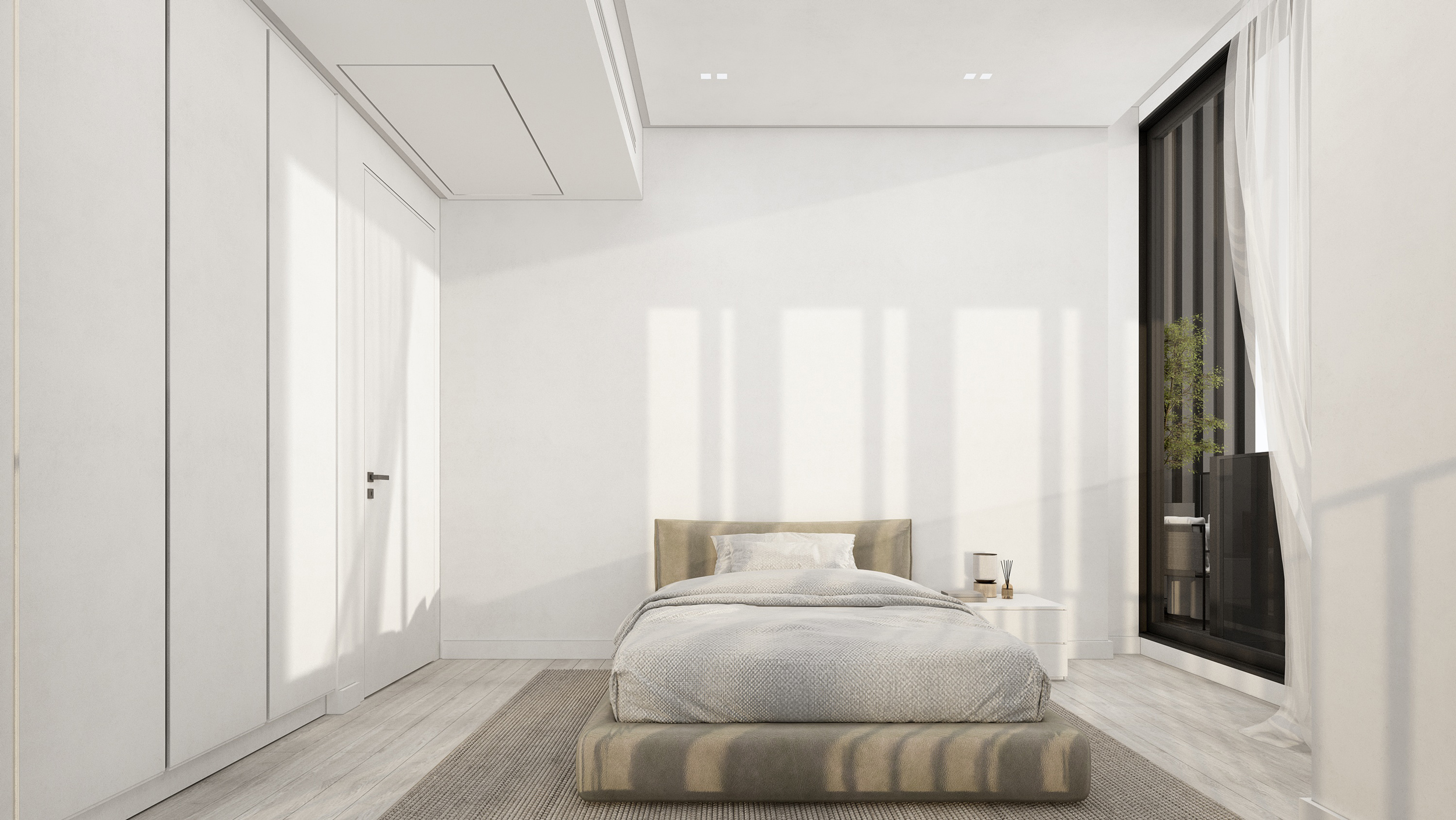 Unex Tower Residential building bedroom interior in Tehran by Fluid Motion Architects, designed by Reza Daneshmir and Catherine Spiridonoff