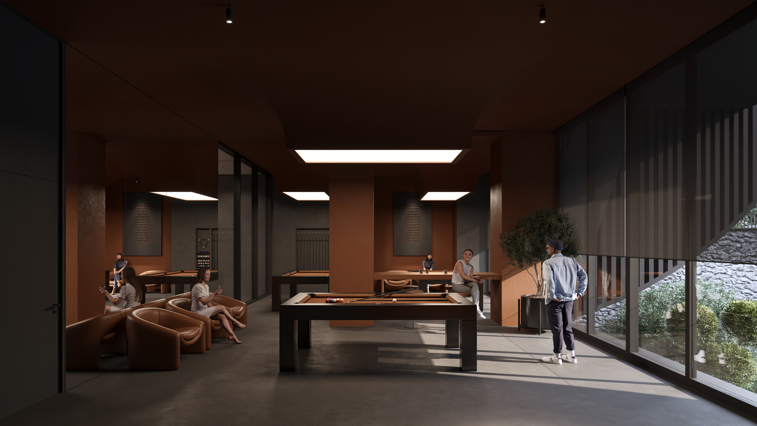 Unex Tower Residential building Game room interior in Tehran by Fluid Motion Architects, designed by Reza Daneshmir and Catherine Spiridonoff