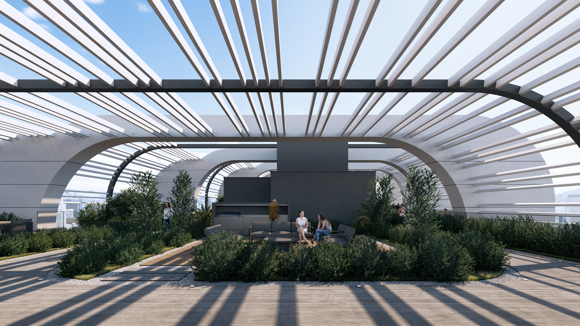 Unex Tower Residential building roof garden in Tehran by Fluid Motion Architects, designed by Reza Daneshmir and Catherine Spiridonoff