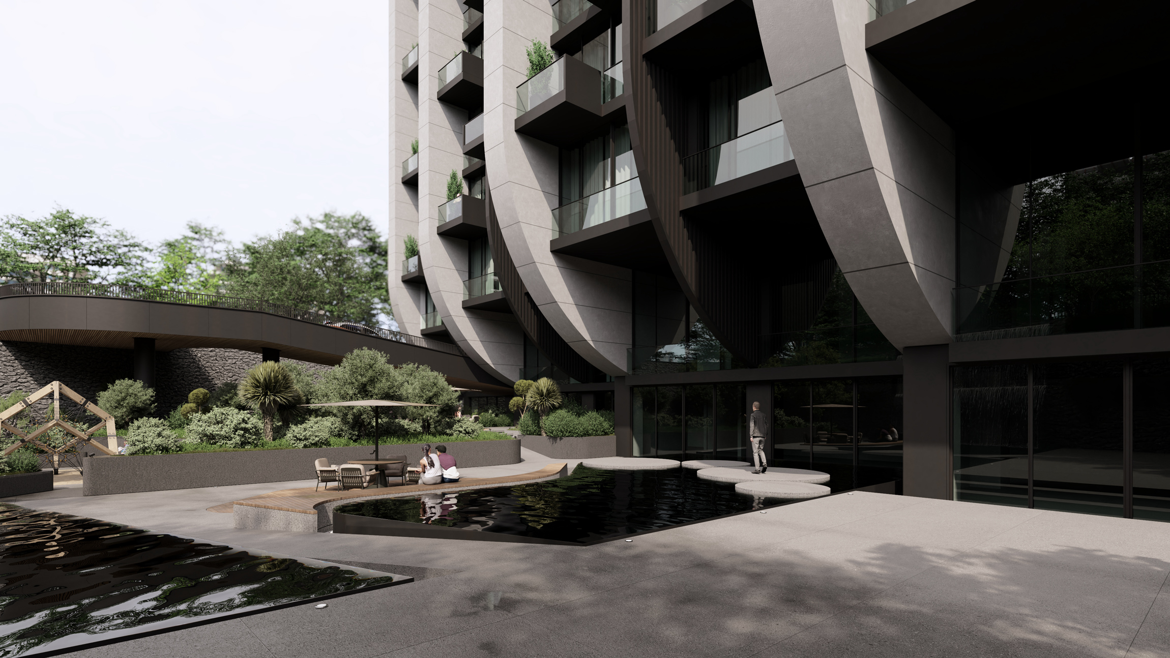 Unex Tower Residential building landscape design in Tehran by Fluid Motion Architects, designed by Reza Daneshmir and Catherine Spiridonoff