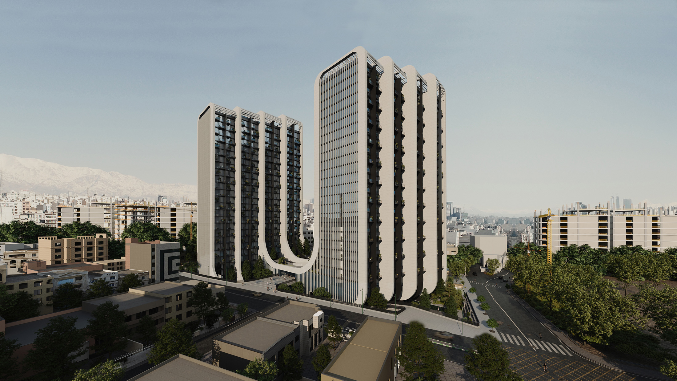 Unex Tower Residential building Perspective View in Tehran by Fluid Motion Architects, designed by Reza Daneshmir and Catherine Spiridonoff