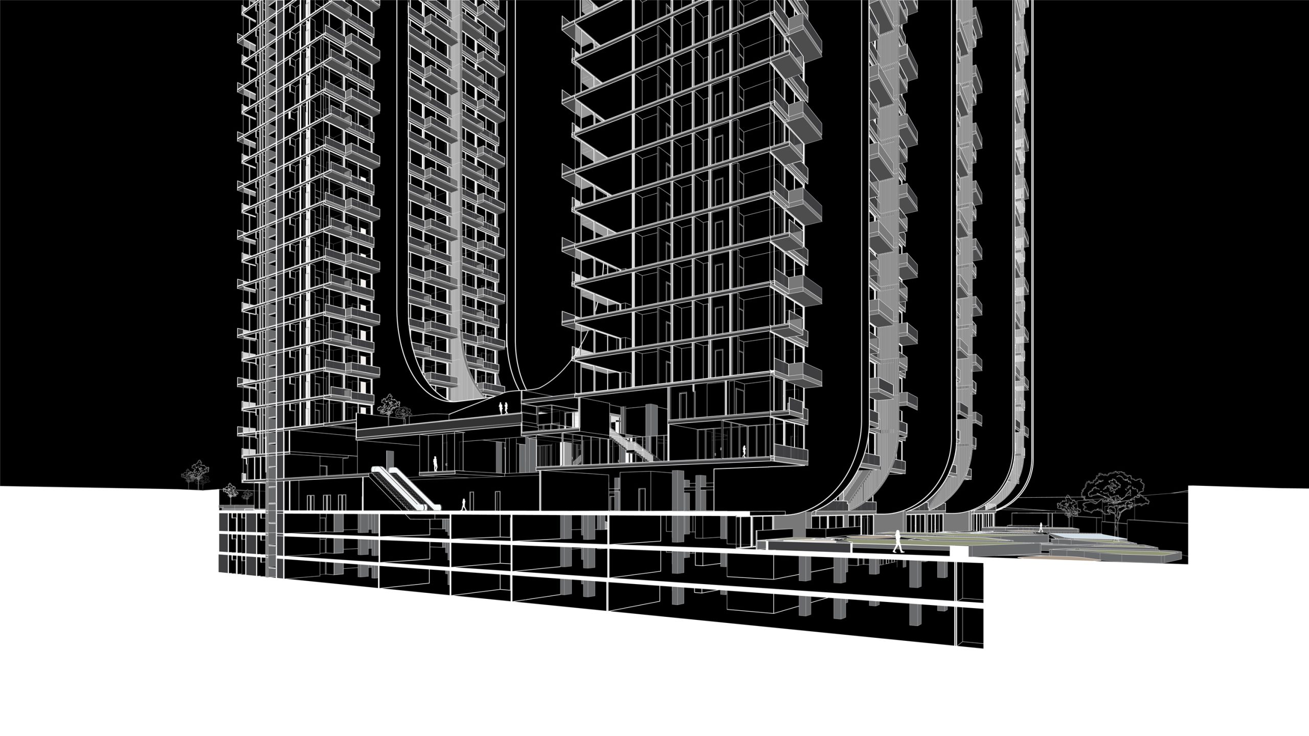 Unex Tower Residential building Perspective View in Tehran by Fluid Motion Architects, designed by Reza Daneshmir and Catherine Spiridonoff