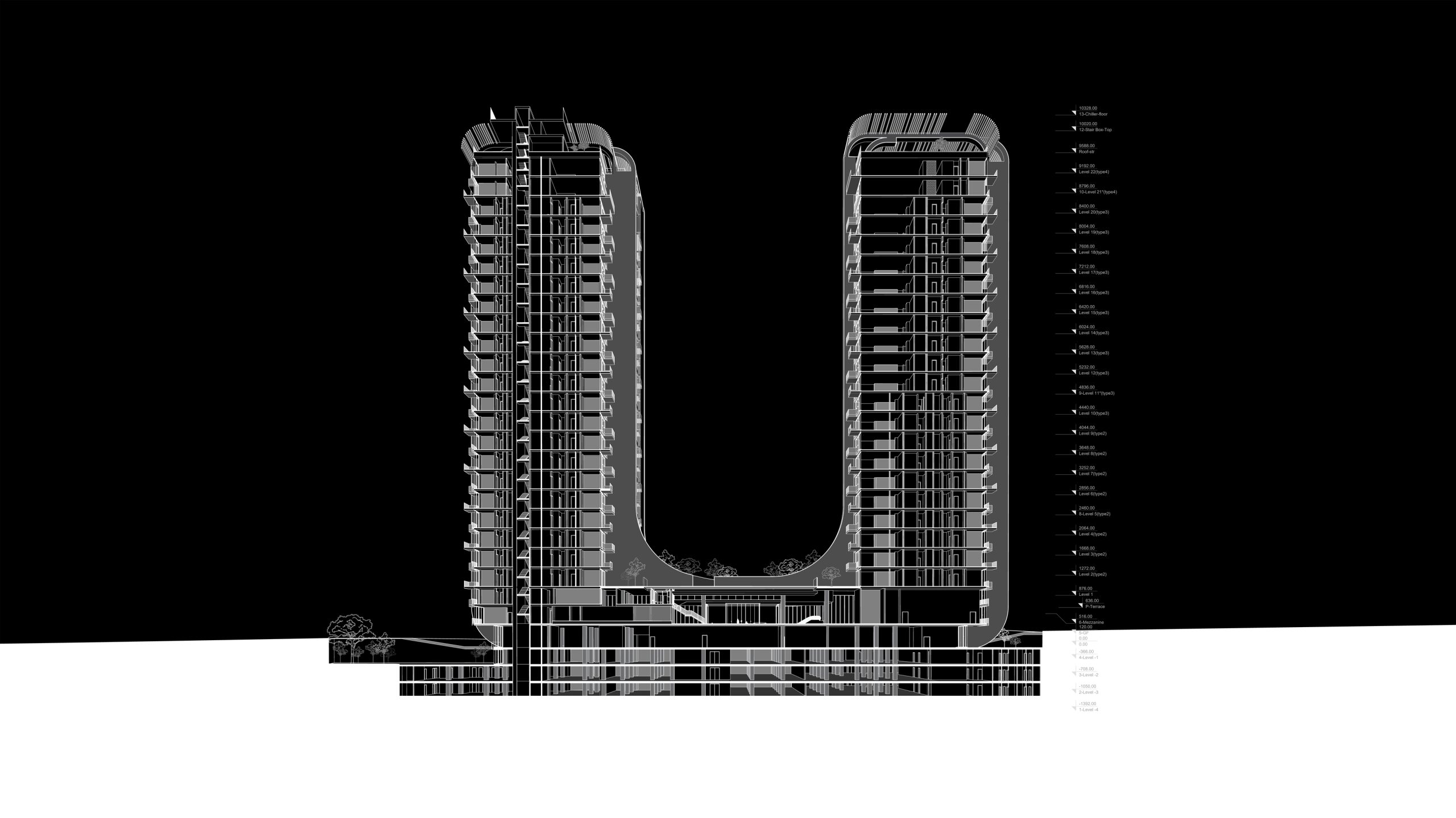 Unex Tower Residential building Section in Tehran by Fluid Motion Architects, designed by Reza Daneshmir and Catherine Spiridonoff